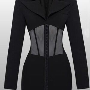 Heiress Beverly Hills Black Mesh Corset Crepe Blazer Dress